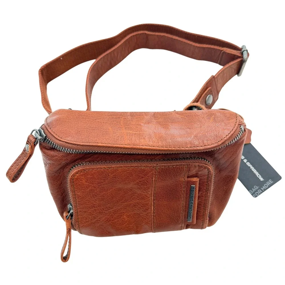 Spikes & Sparrow Leather Fanny Pack Women OS Brandy Boho Travel Minimalist Dutch